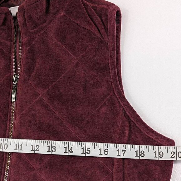 Liz Claiborne Velour Quilted Full Zip Vest Maroon Lined Size Medium - Picture 8 of 11